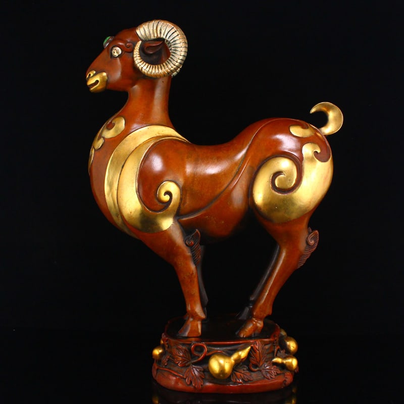 Vintage Gilt Gold-plated Silver Copper Inlay Turquoise Sheep Statue (1 of 10)