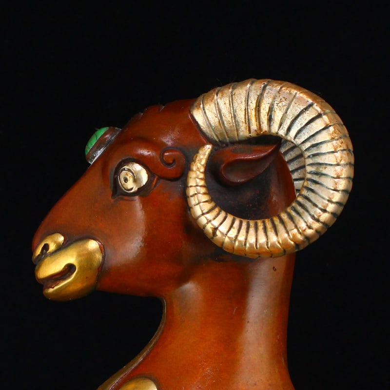 Vintage Gilt Gold-plated Silver Copper Inlay Turquoise Sheep Statue - 2