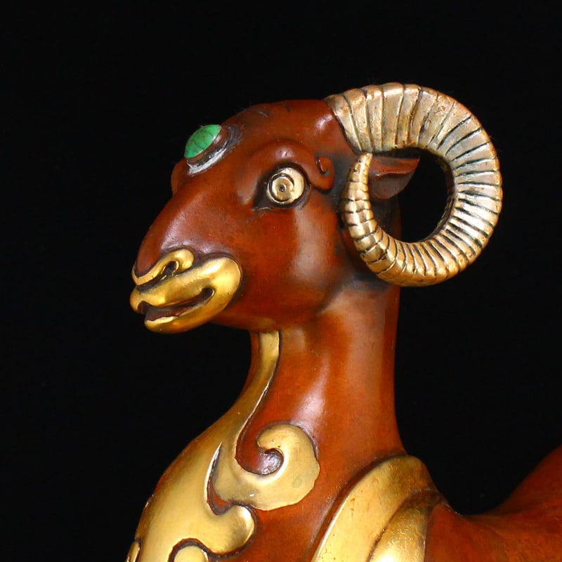 Vintage Gilt Gold-plated Silver Copper Inlay Turquoise Sheep Statue - 4