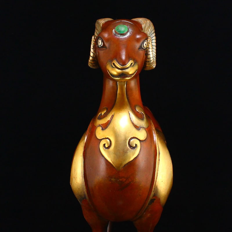 Vintage Gilt Gold-plated Silver Copper Inlay Turquoise Sheep Statue - 9