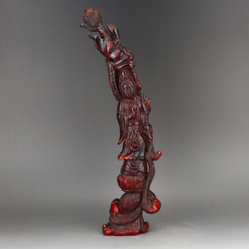 Vintage Ox Horn Lotus Flower Kwan-yin Statue (1 of 9)