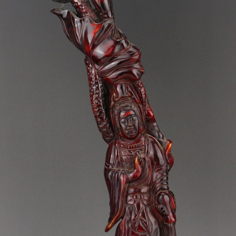 Vintage Ox Horn Lotus Flower Kwan-yin Statue - 2