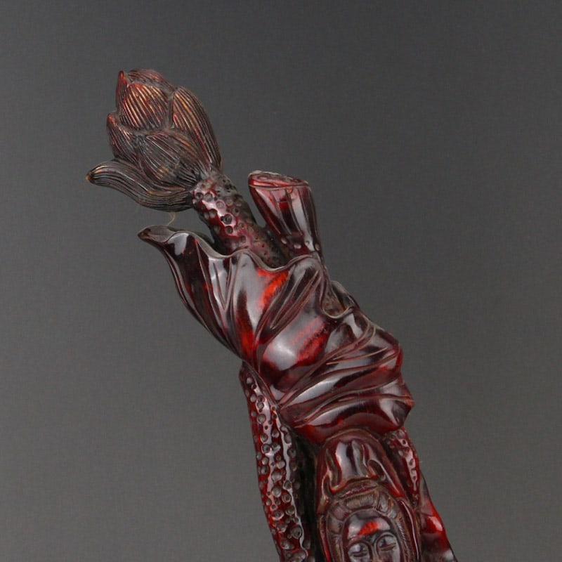 Vintage Ox Horn Lotus Flower Kwan-yin Statue - 3