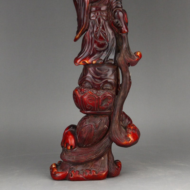 Vintage Ox Horn Lotus Flower Kwan-yin Statue - 4