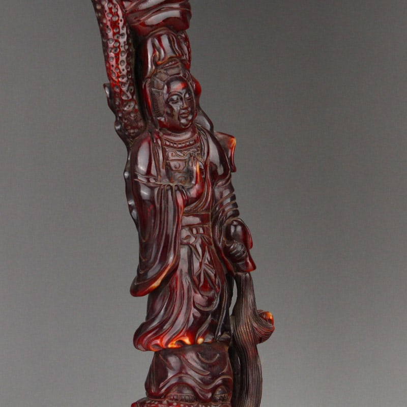 Vintage Ox Horn Lotus Flower Kwan-yin Statue - 6