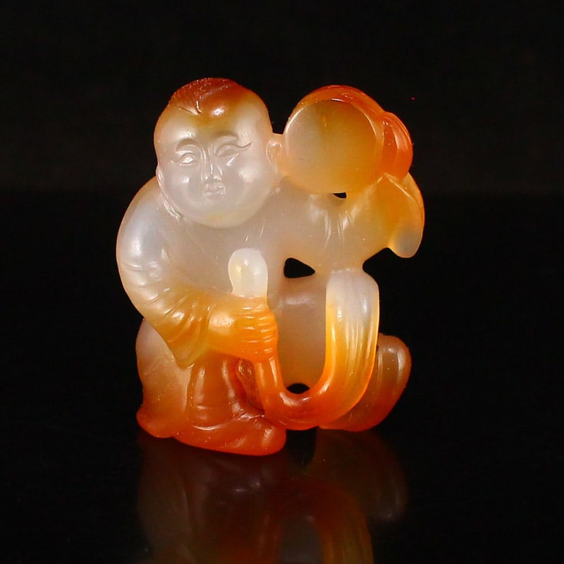 Chinese Agate Carved Kid Statue/Pendant (1 of 6)