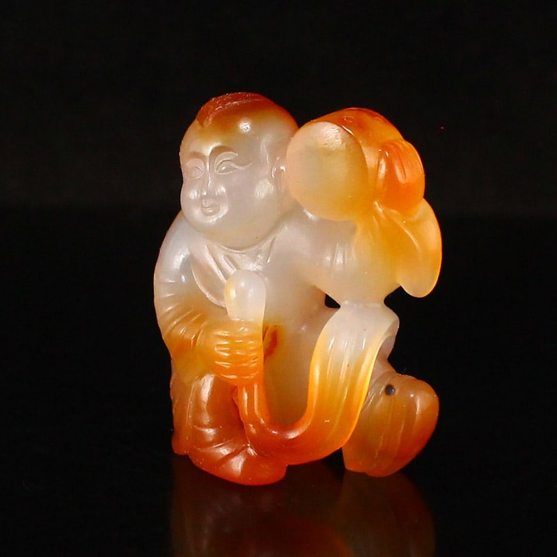 Chinese Agate Carved Kid Statue/Pendant - 3