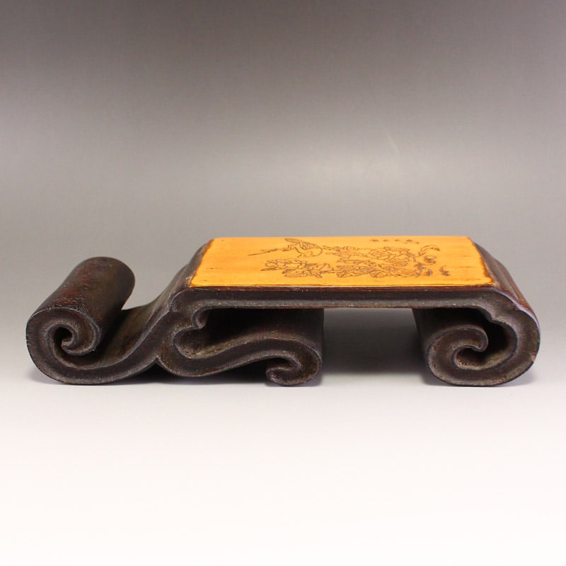 Vintage Chinese Zitan Wood Inlay Bamboo Ink Rest (1 of 8)