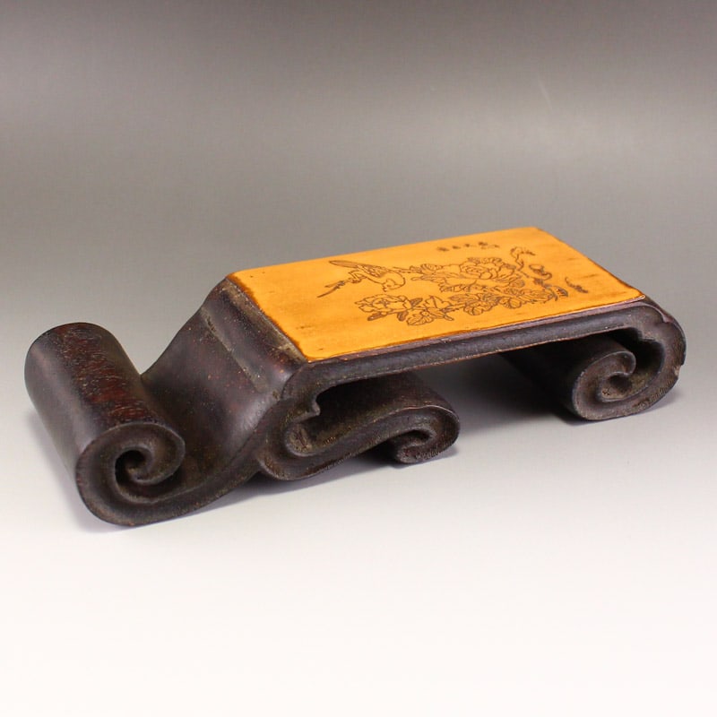 Vintage Chinese Zitan Wood Inlay Bamboo Ink Rest - 3