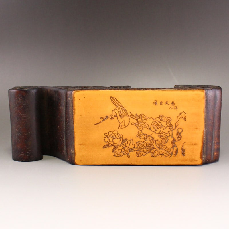 Vintage Chinese Zitan Wood Inlay Bamboo Ink Rest - 5