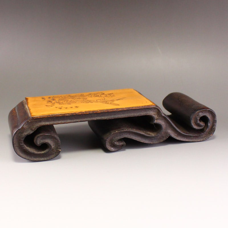 Vintage Chinese Zitan Wood Inlay Bamboo Ink Rest - 7