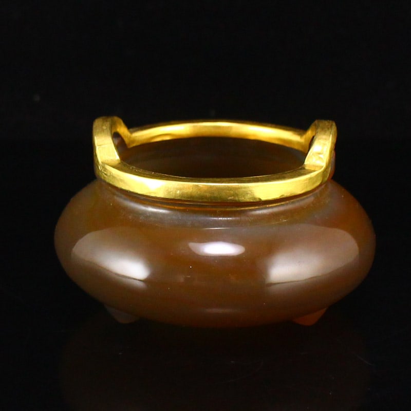 Old Gilt Gold Agate Double Ears 3 Legs Incense Burner (1 of 6)