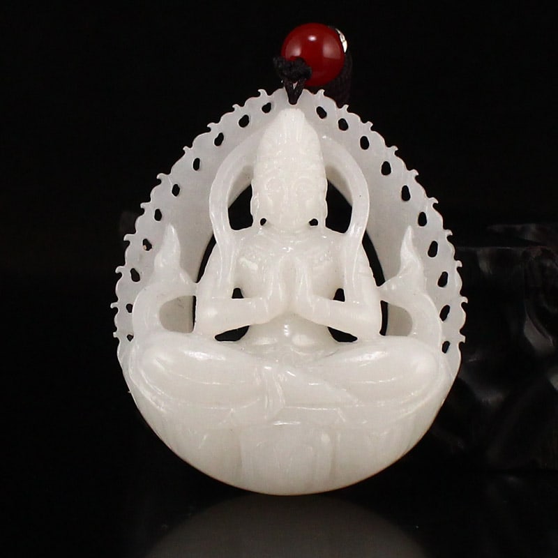 Chinese White Hetian Jade Kwan-yin Pendant (1 of 6)