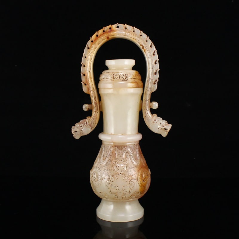 Old Chinese Hetian Jade Handle Dragon Head Vase (1 of 11)