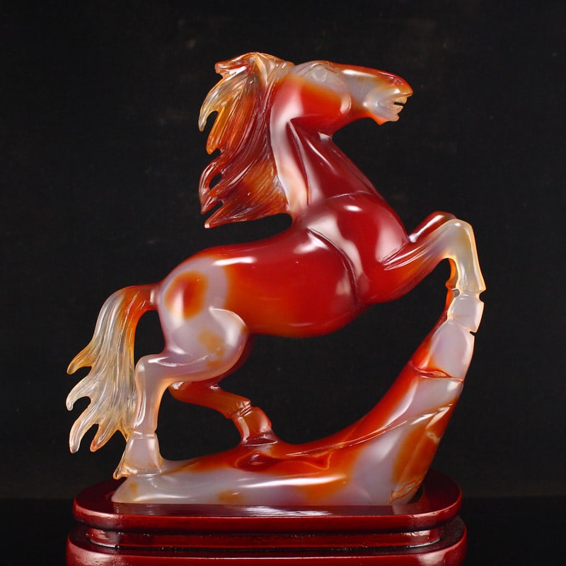 Beautiful Red Agate Fortune Horse Statue w Certificate - 2