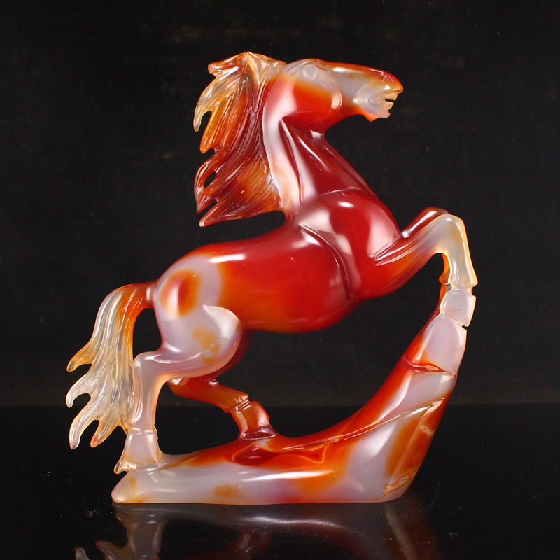 Beautiful Red Agate Fortune Horse Statue w Certificate - 6