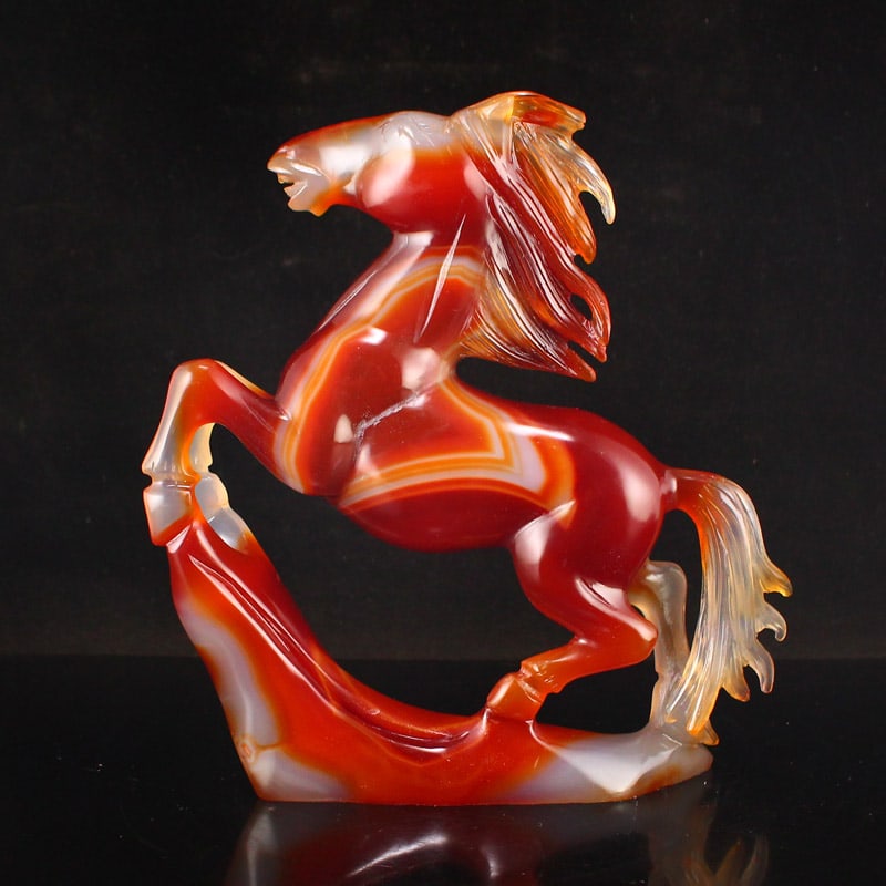 Beautiful Red Agate Fortune Horse Statue w Certificate - 7