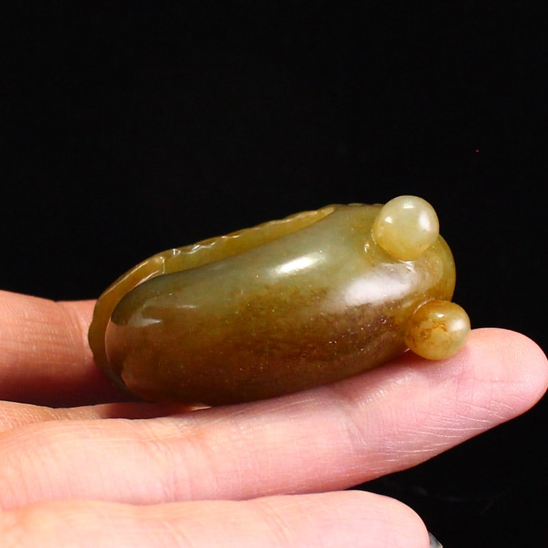 Old Chinese Jade Carved Cicada Thumb Ring - 7