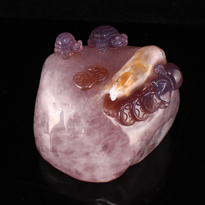 Beautiful Agate Fortune Turtle Statue w Certificate - 2