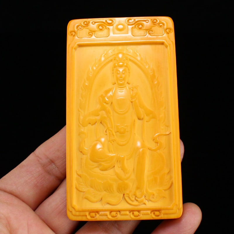 Hand Carved Horn Kwan-yin Pendant - 7