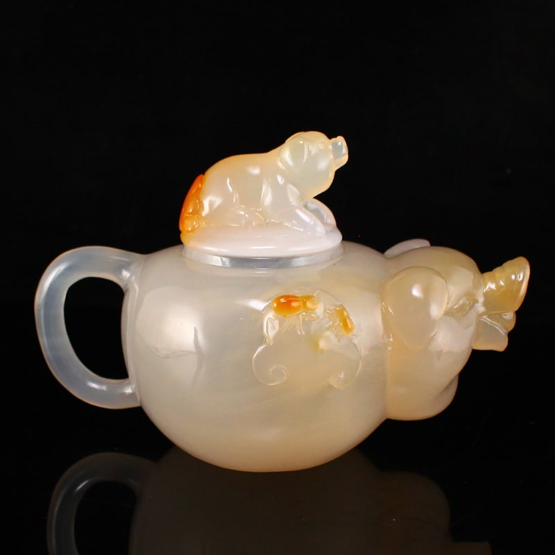 Chinese Agate Hand Carved Pig Teapot (1 of 8)