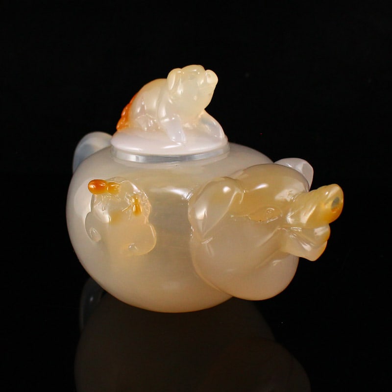 Chinese Agate Hand Carved Pig Teapot - 3