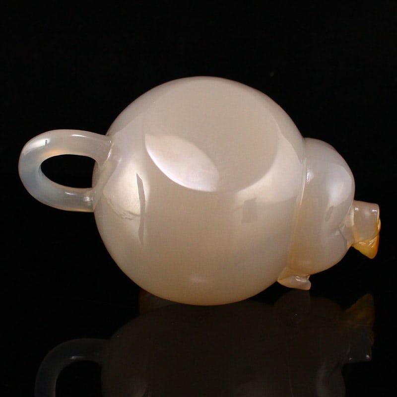 Chinese Agate Hand Carved Pig Teapot - 7