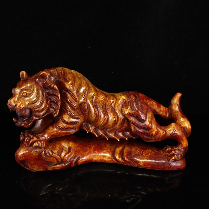 Vintage Hetian Jade Hand Carved Tiger Statue - 4