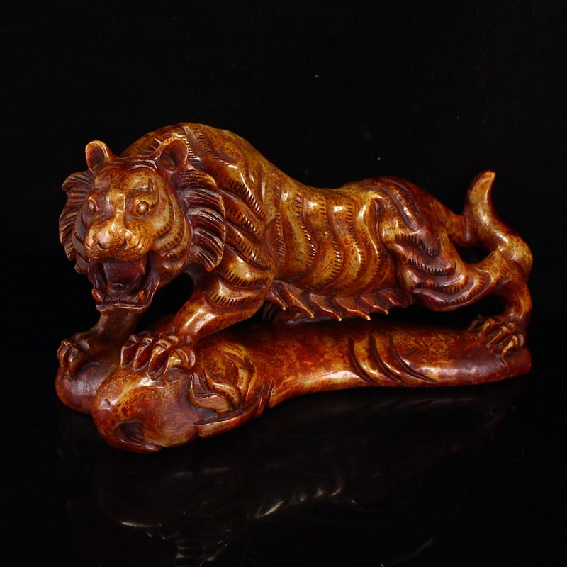 Vintage Hetian Jade Hand Carved Tiger Statue - 5