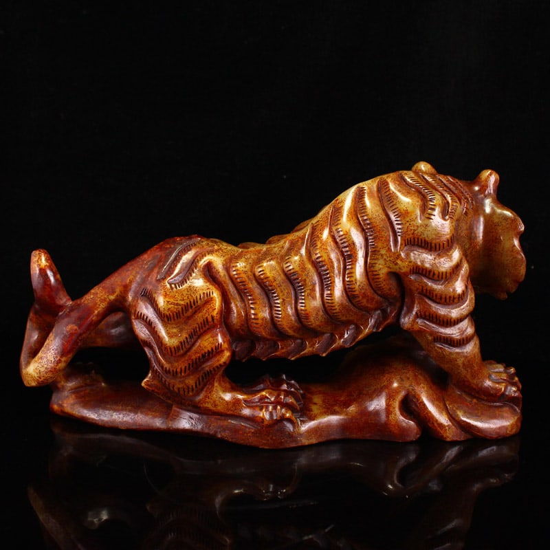 Vintage Hetian Jade Hand Carved Tiger Statue - 7