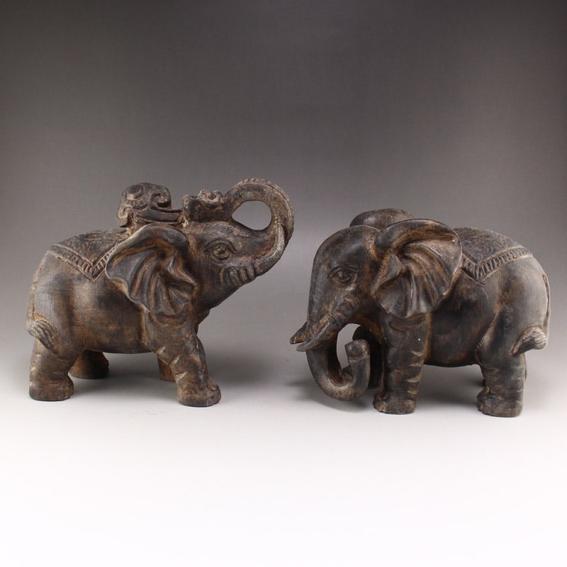 A Pair Vintage Stone Hand Carved Elephant Statue (1 of 10)