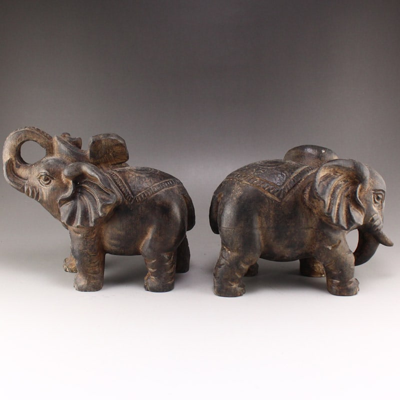 A Pair Vintage Stone Hand Carved Elephant Statue - 3