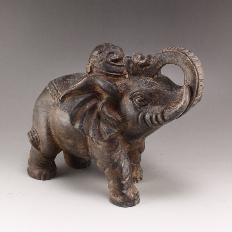A Pair Vintage Stone Hand Carved Elephant Statue - 6