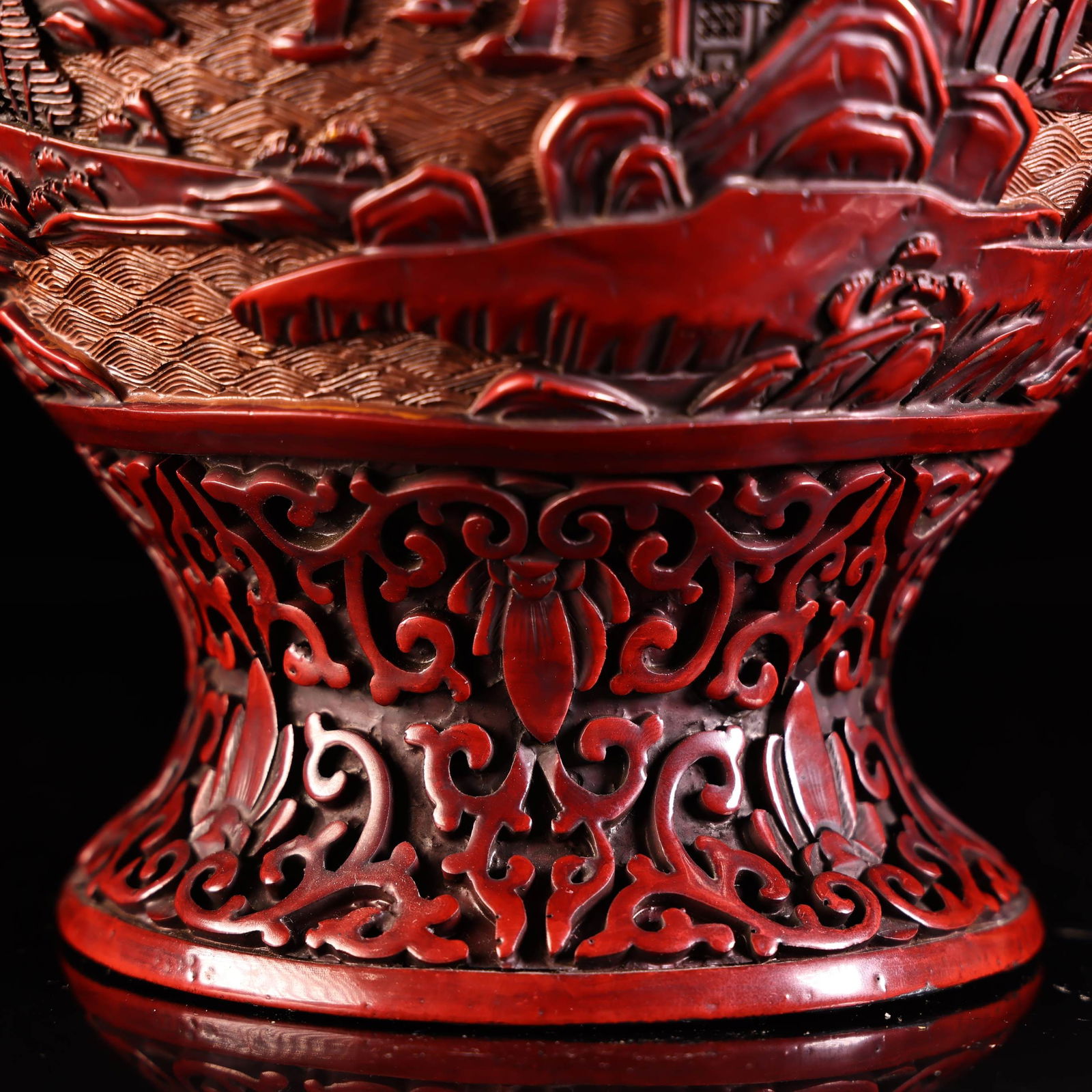 Old Chinese Red Lacquerware Pot w Qianlong Mark - 7