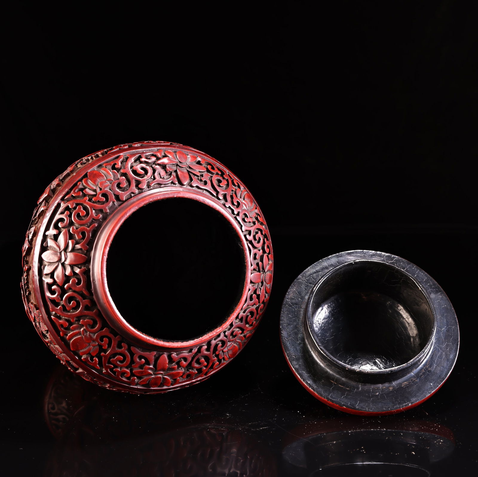 Old Chinese Red Lacquerware Pot w Qianlong Mark - 8