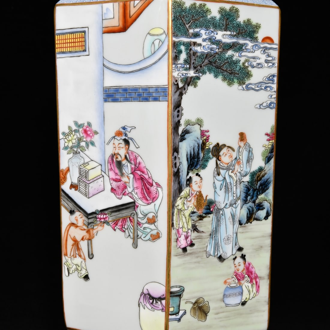 Chinese Famille Rose Figure Design Porcelain Vase - 6