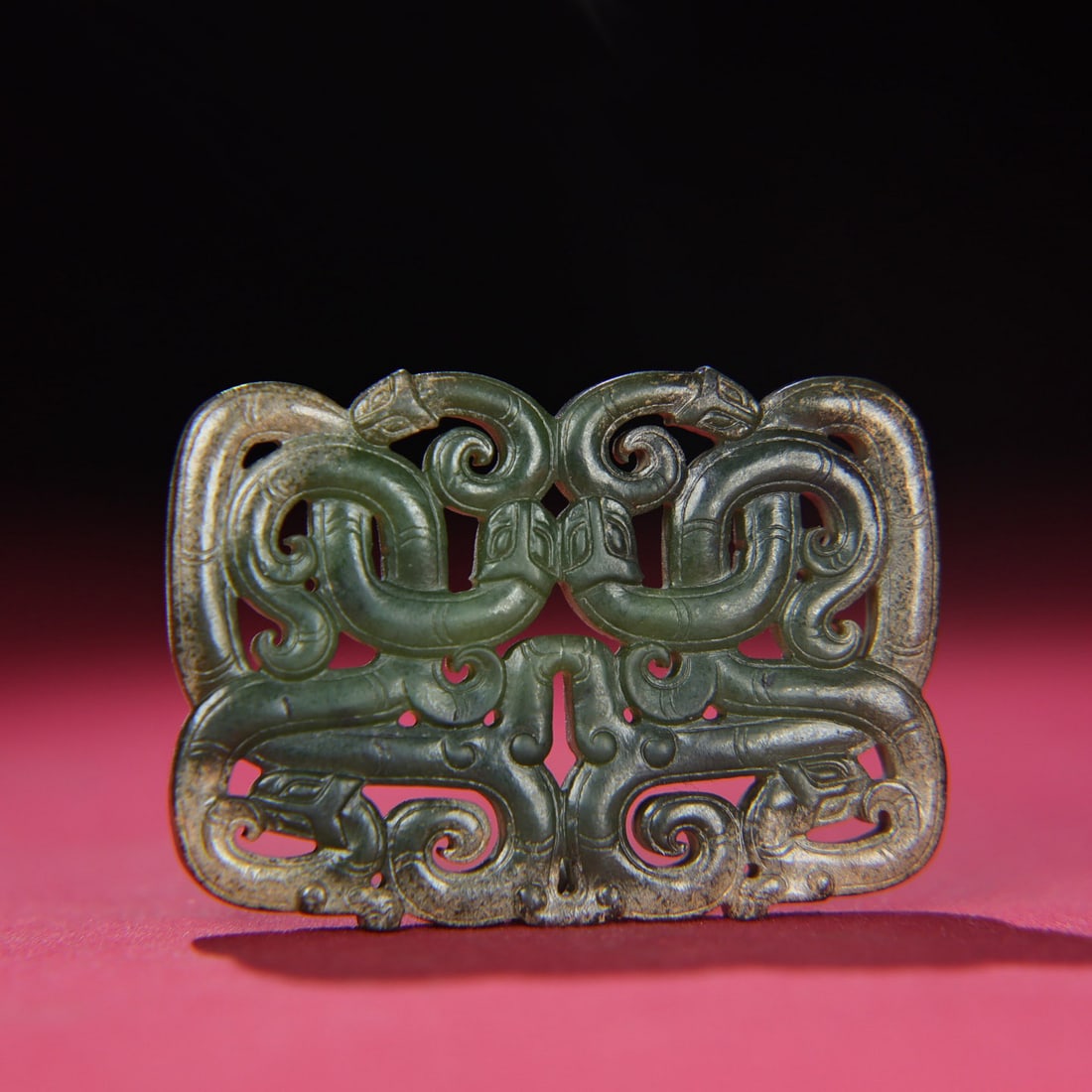 Openwork Chinese Green Hetian Jade Dragon Phoenix Bi Pendant (1 of 9)