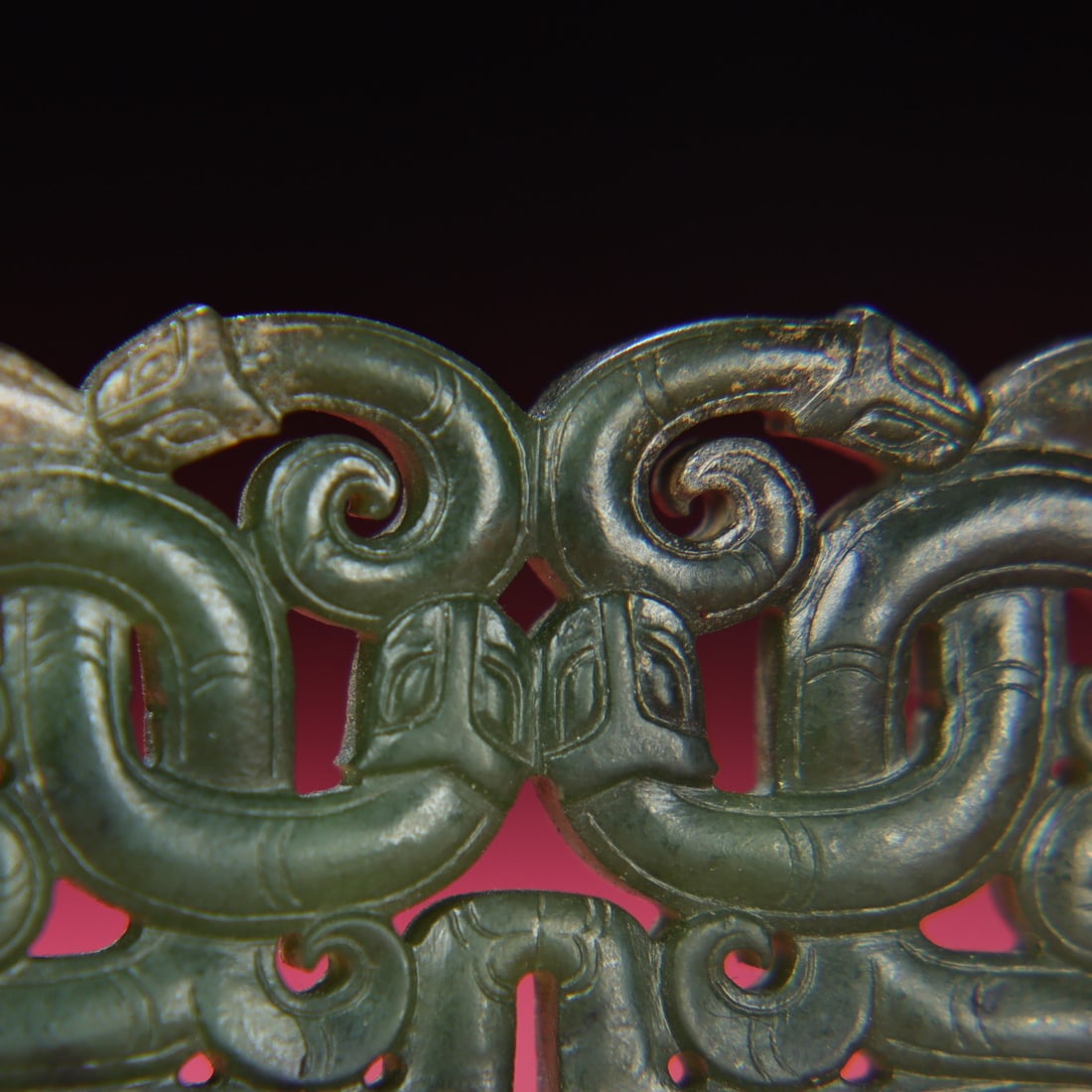 Openwork Chinese Green Hetian Jade Dragon Phoenix Bi Pendant - 2