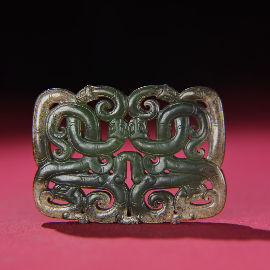 Openwork Chinese Green Hetian Jade Dragon Phoenix Bi Pendant - 3
