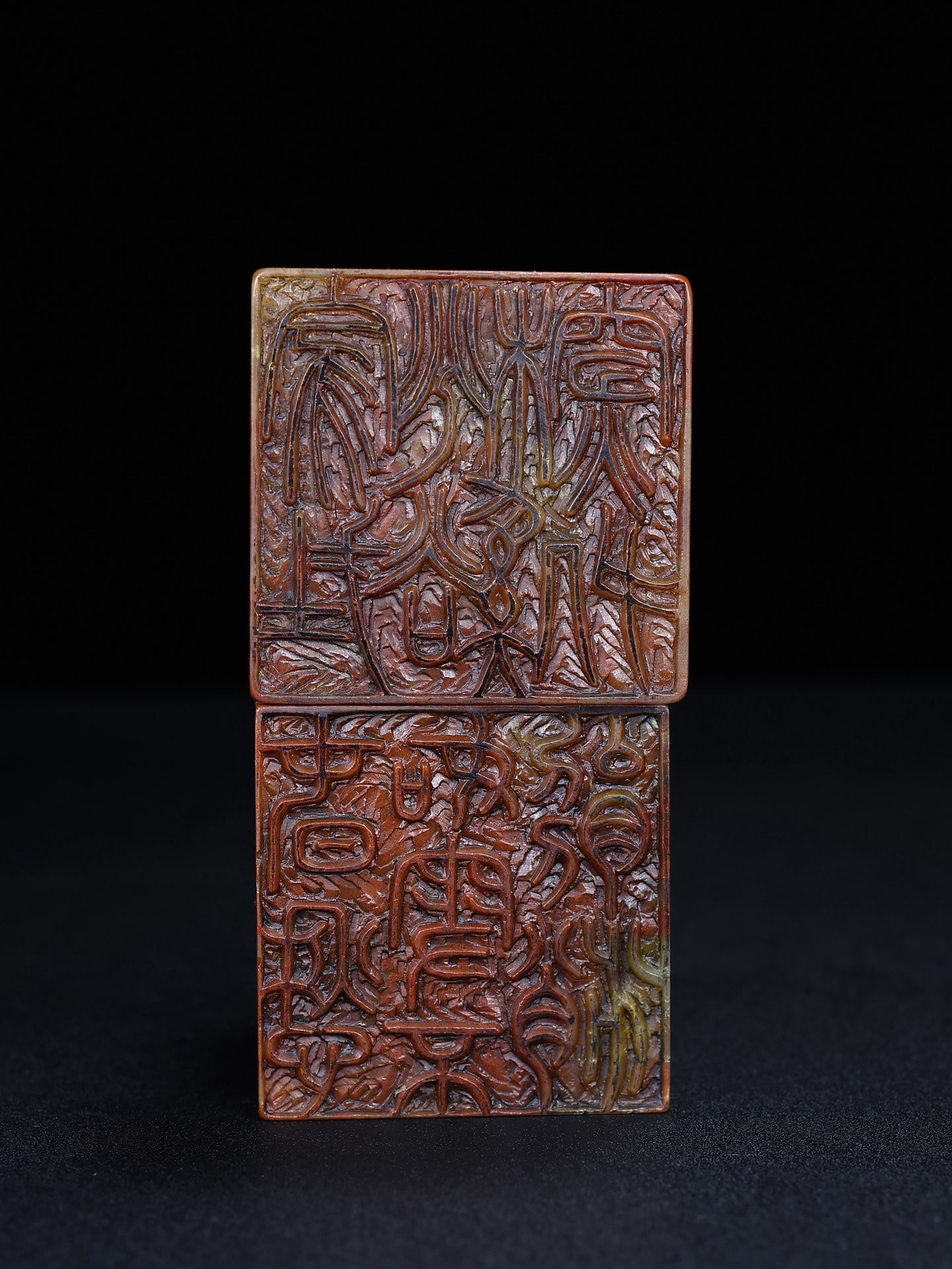 A Pair Chinese Shoushan Stone Beast Seal Statue w Box - 8