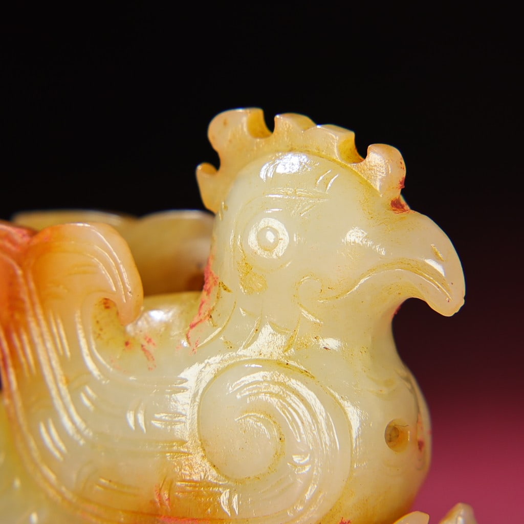 Old Chinese Hetian Jade Phoenix Bird Pendant - 2