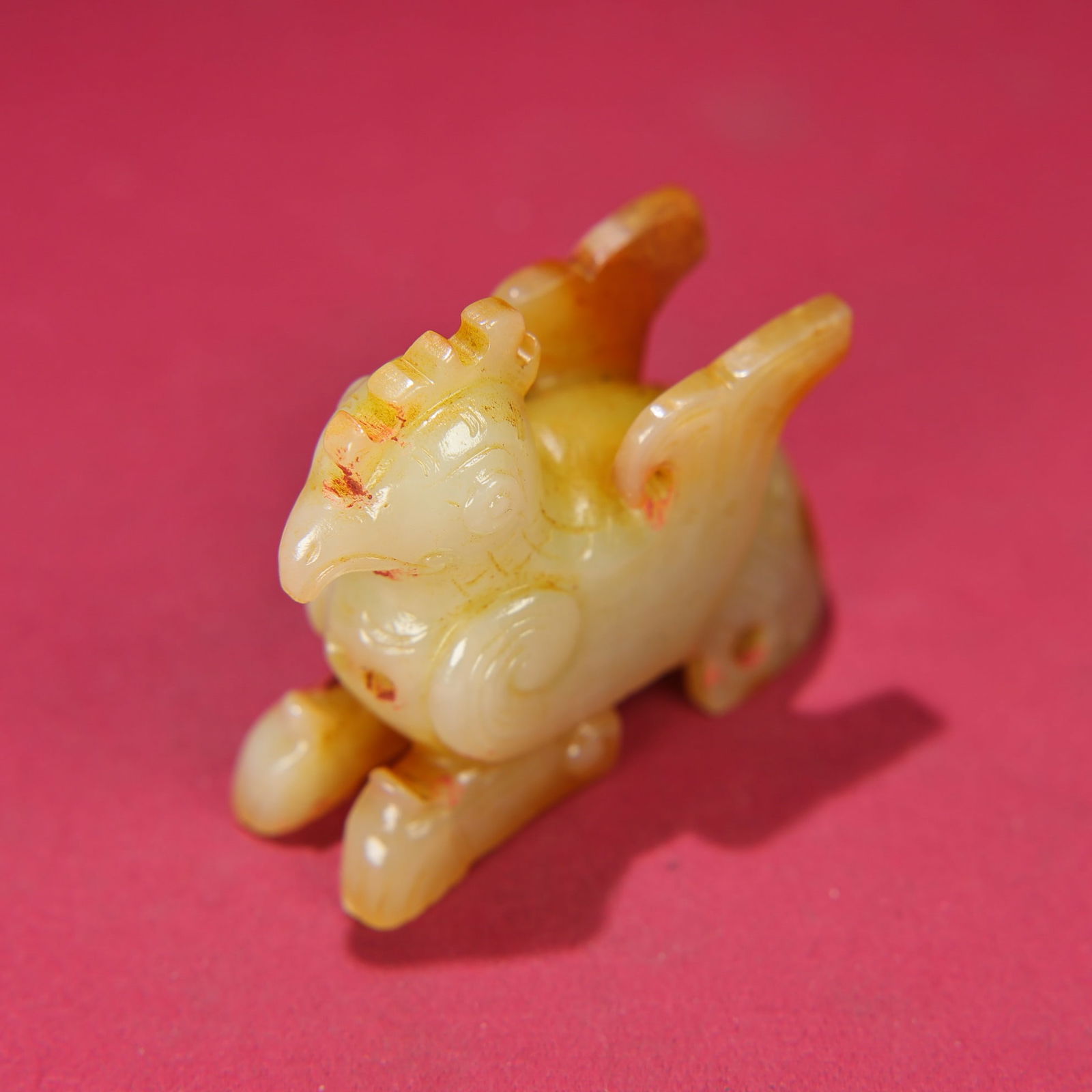 Old Chinese Hetian Jade Phoenix Bird Pendant - 6