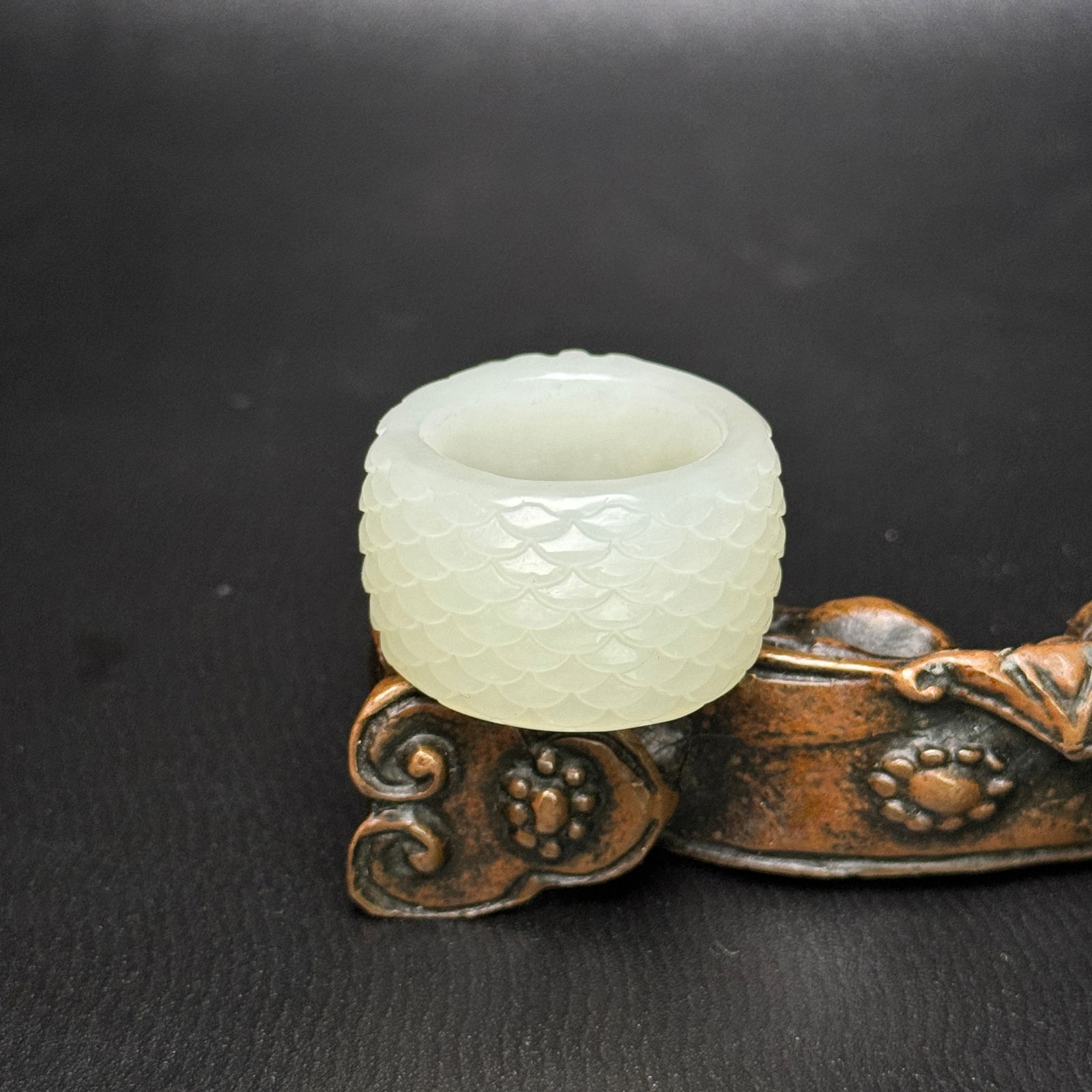 Chinese Hetian Jade Hand Carved Fortune Dragon Thumb Ring - 3