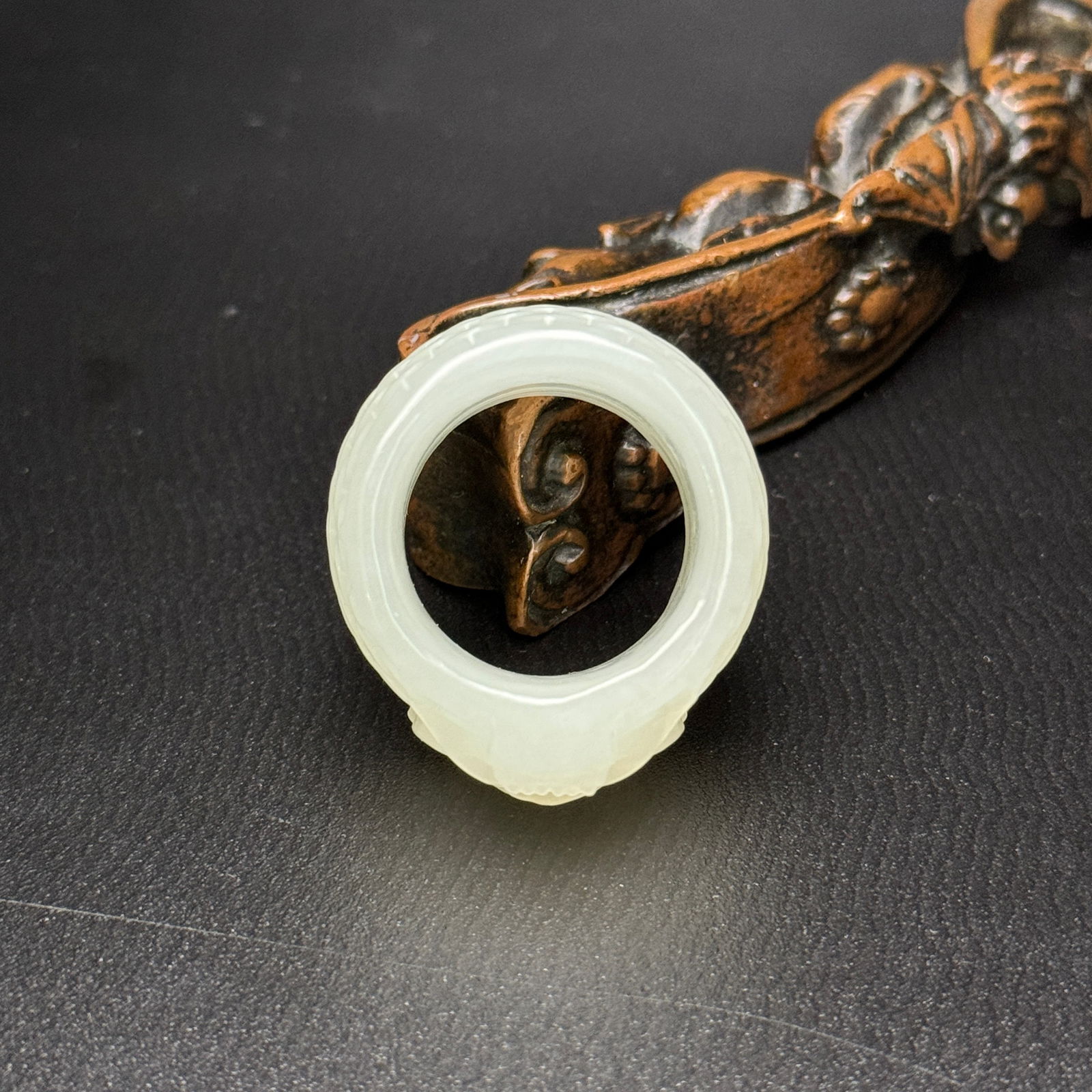 Chinese Hetian Jade Hand Carved Fortune Dragon Thumb Ring - 6