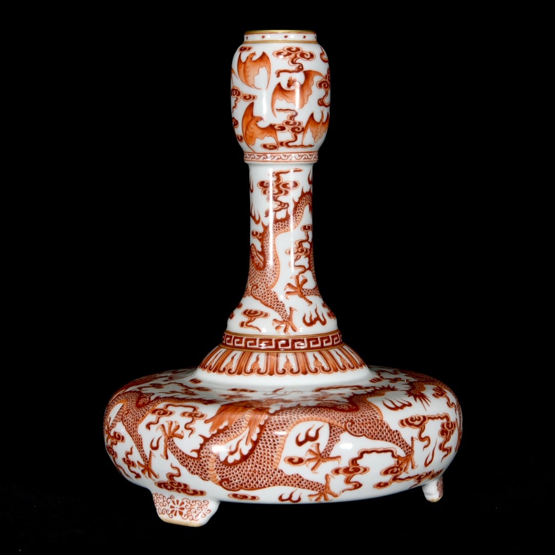 Chinese Gilt Edge Iron Red Glaze Fortune Dragon Design Porcelain Vase - 2