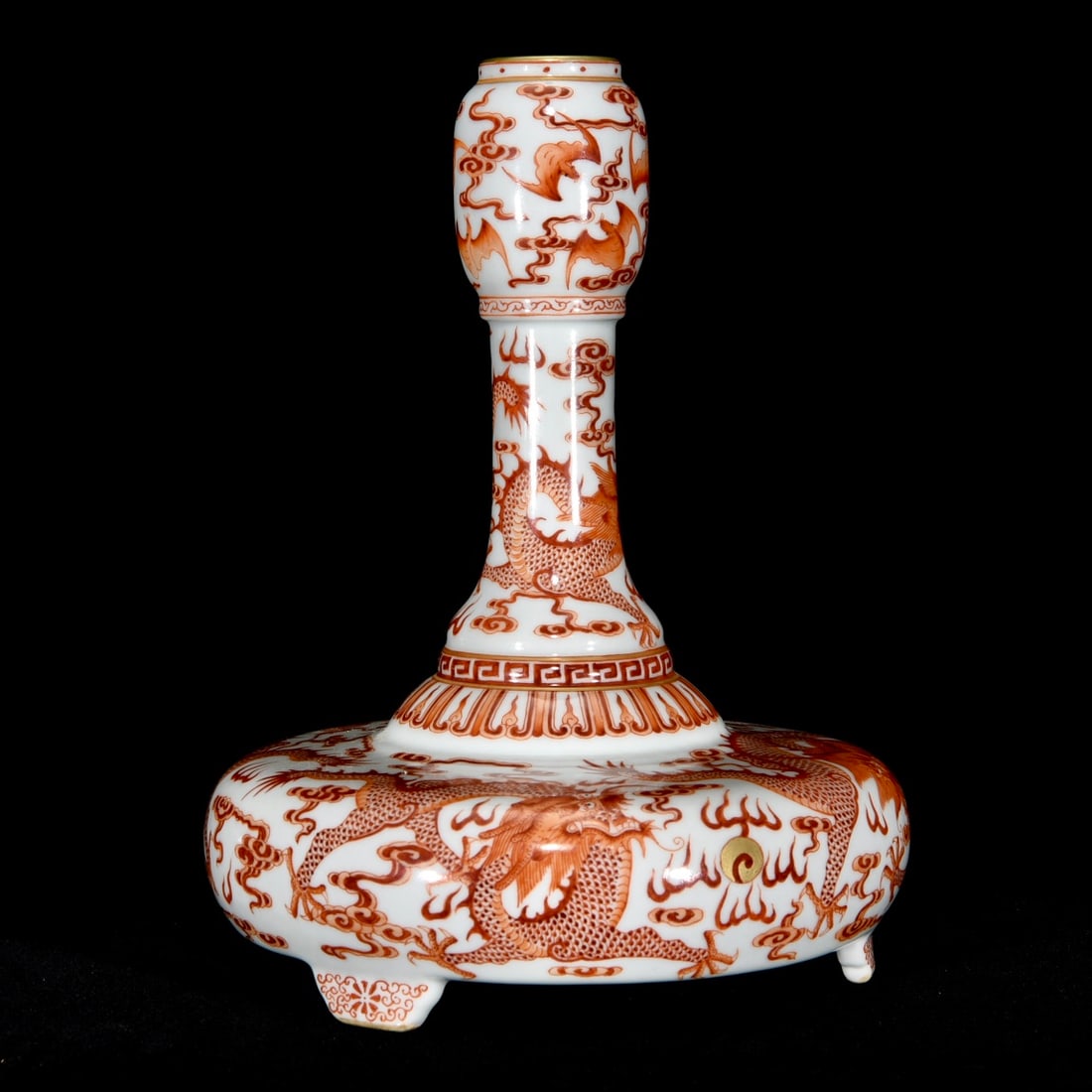 Chinese Gilt Edge Iron Red Glaze Fortune Dragon Design Porcelain Vase - 3