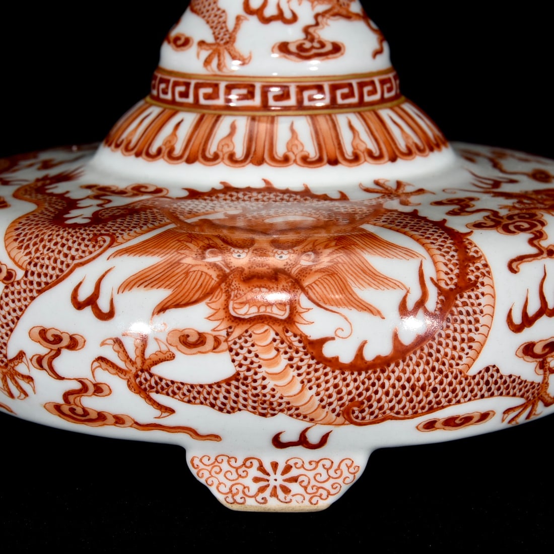 Chinese Gilt Edge Iron Red Glaze Fortune Dragon Design Porcelain Vase - 6