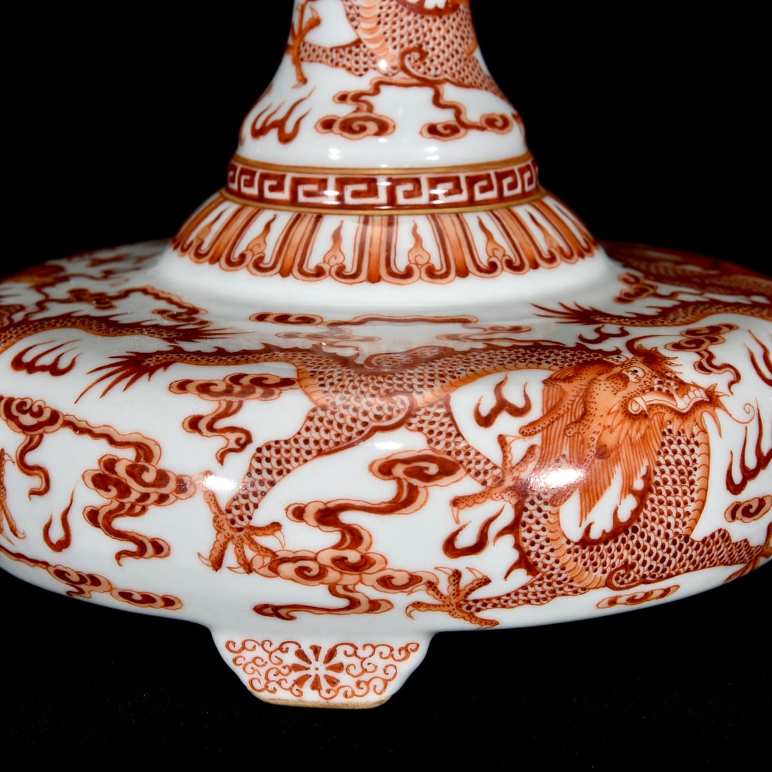 Chinese Gilt Edge Iron Red Glaze Fortune Dragon Design Porcelain Vase - 7