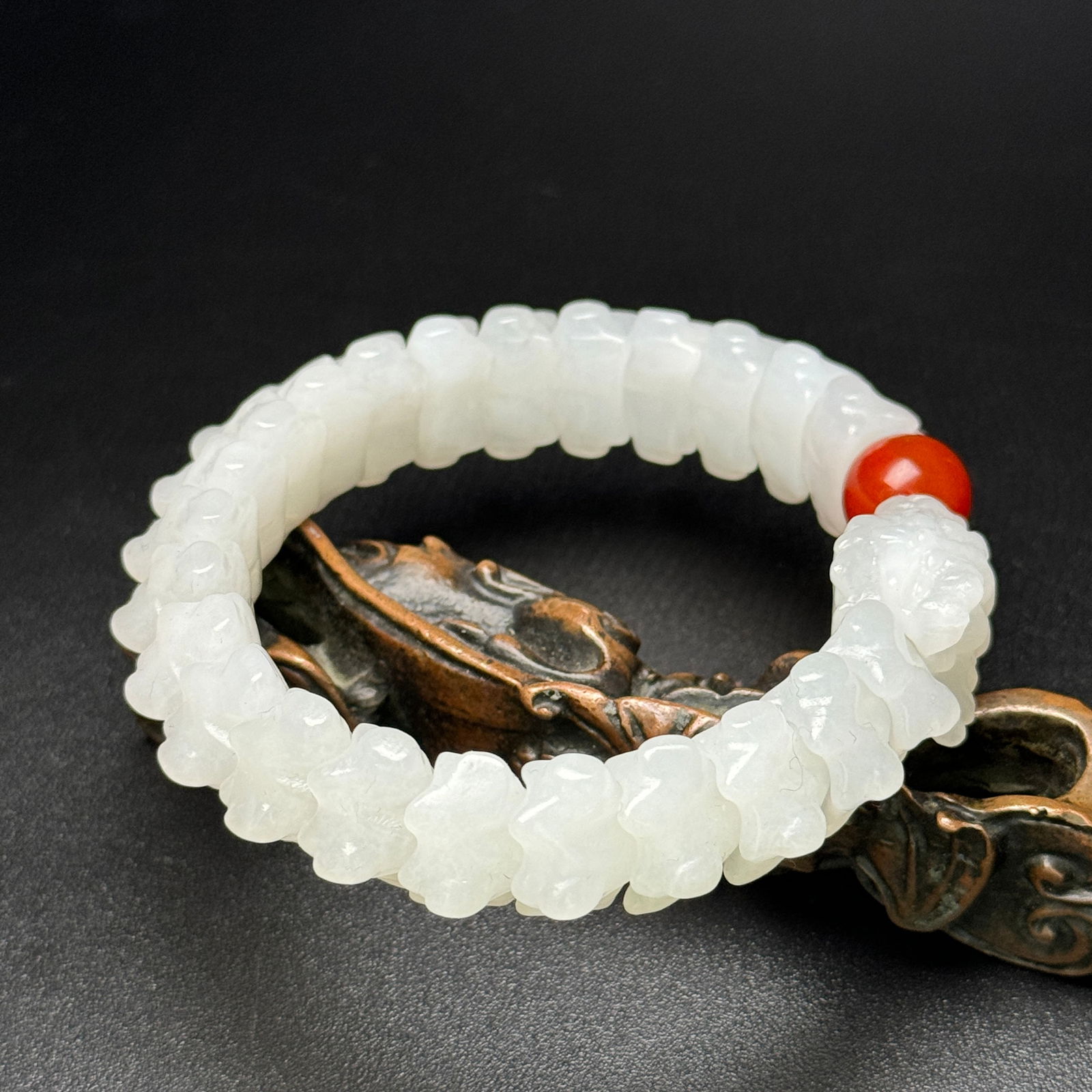 Chinese Hetian Jade Hand Carved Fortune Dragon Beads Bracelet - 5