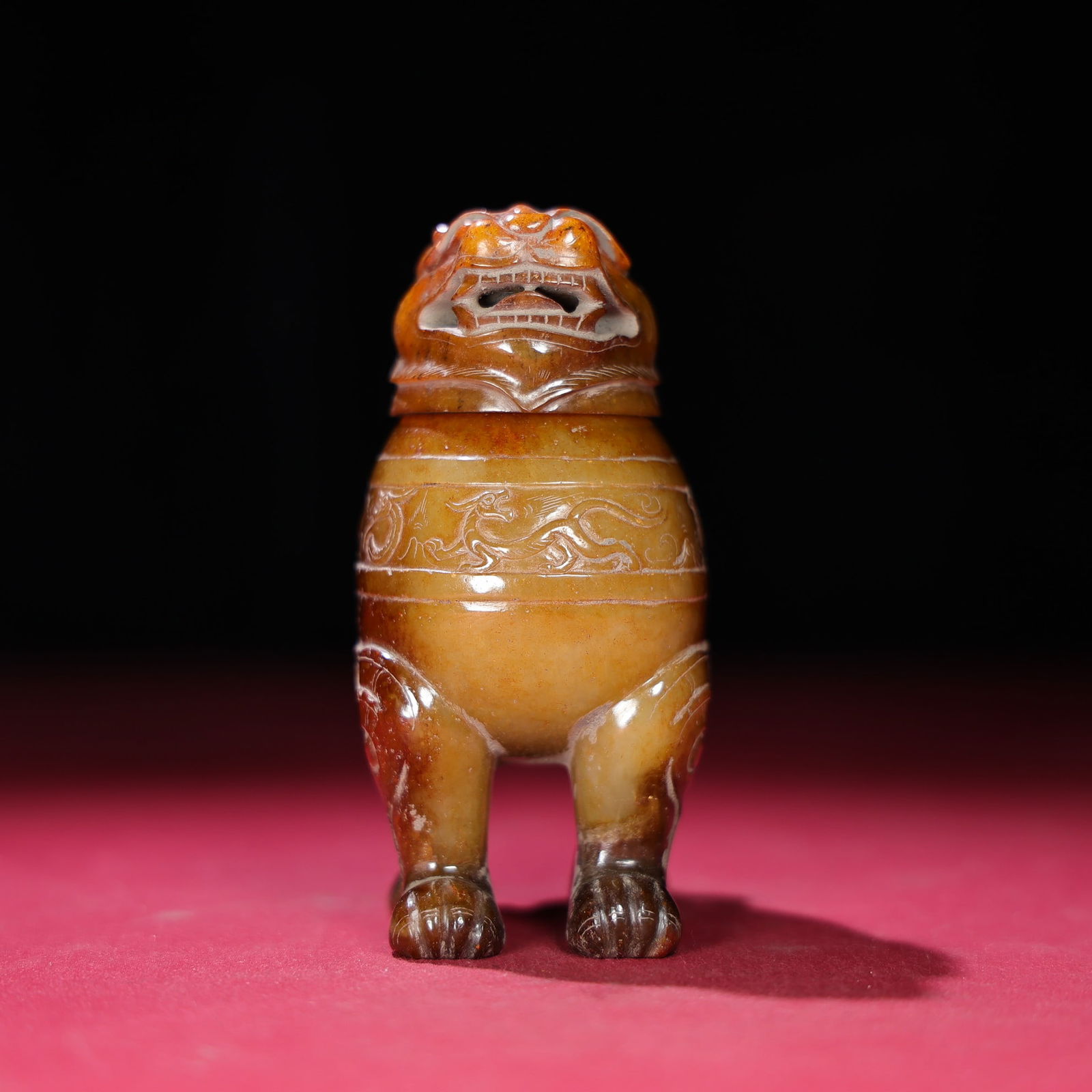 Vintage Chinese Hetian Jade Carved Fortune Lion Incense Burner - 4